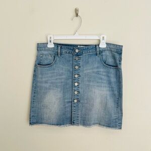 INDIGO REIN 90s Retro Denim Mini Skirt Y2K Button Fly Raw Hem Juniors Size 13